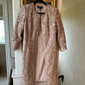 St. John Cream Cape with Intricate Lace Design